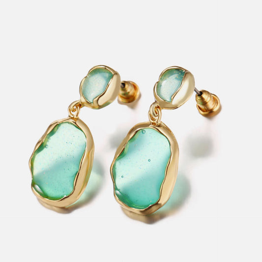 Transparent Glass Stone Drop Earring - Green Goldtone Earring in Goldtone ITALY Design