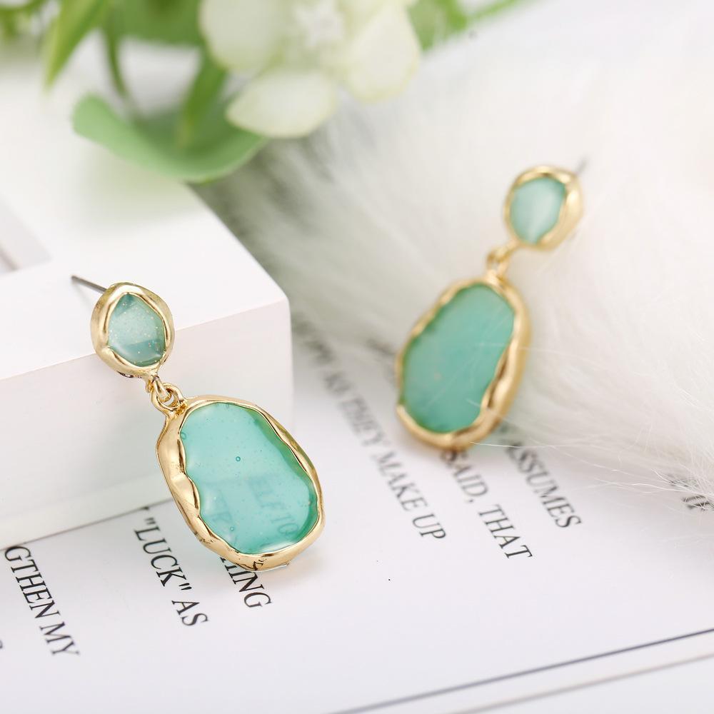 Transparent Glass Stone Drop Earring - Green Goldtone Earring in Goldtone ITALY Design