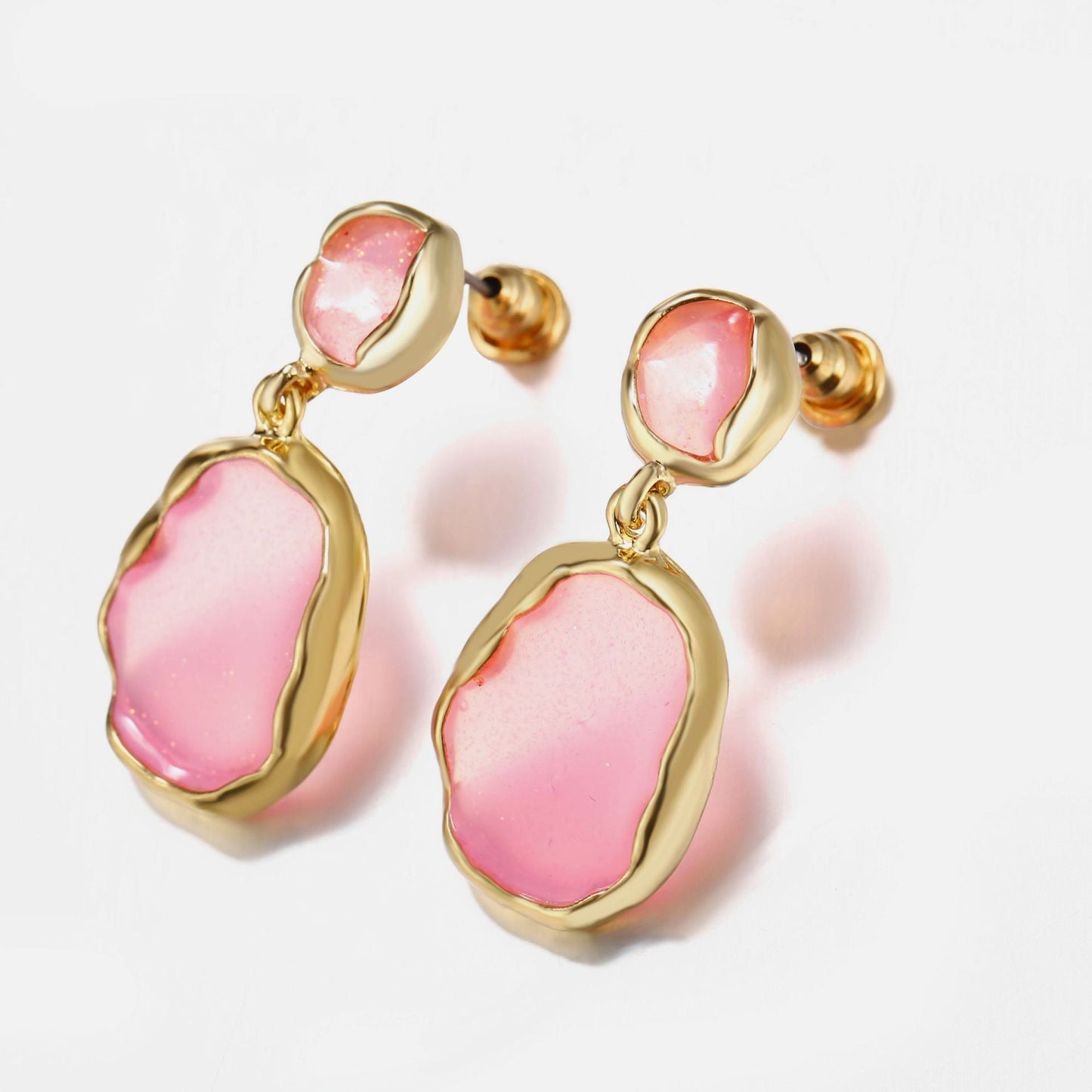 Transparent Glass Stone Drop Earring - Pink Goldtone Earring in Goldtone ITALY Design