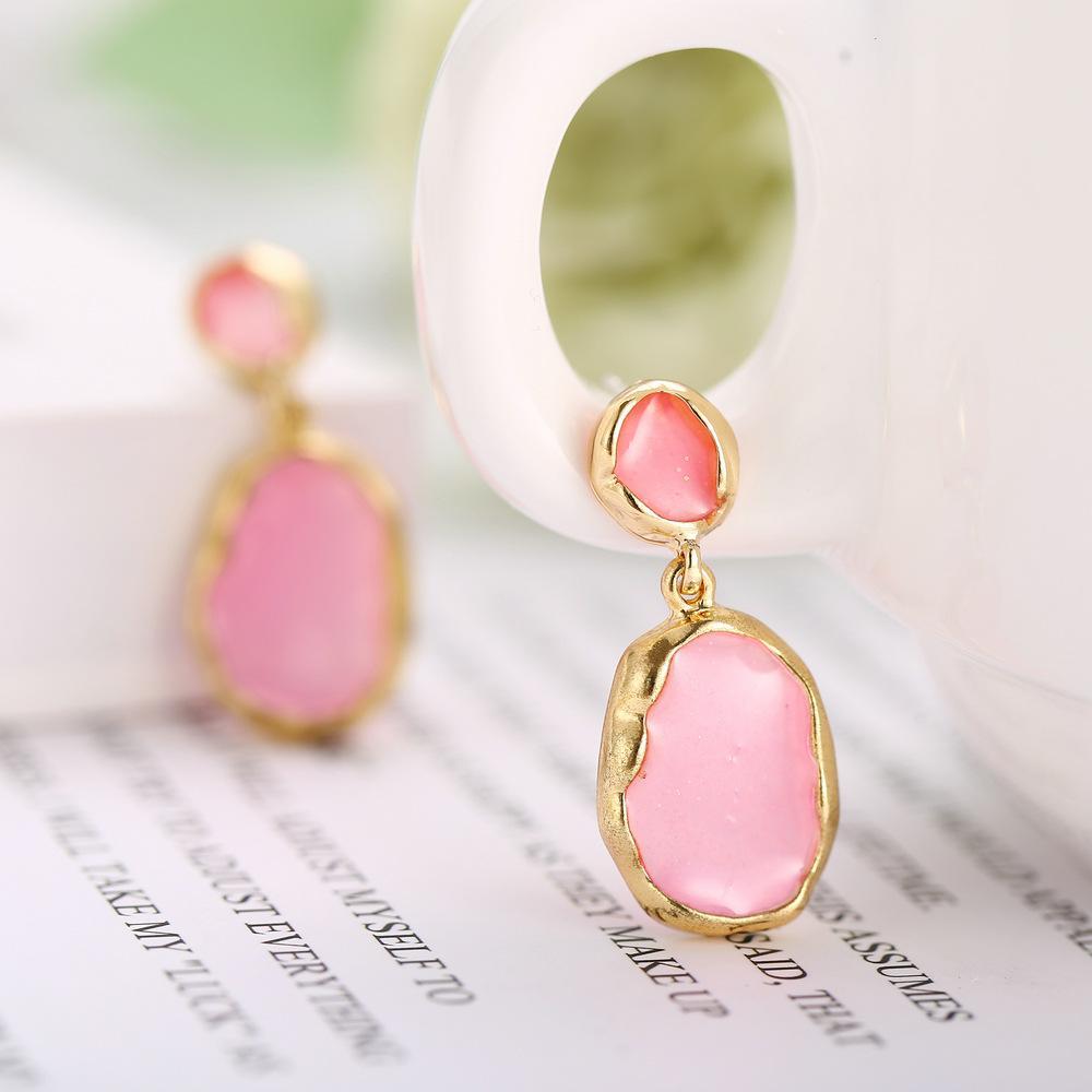 Transparent Glass Stone Drop Earring - Pink Goldtone Earring in Goldtone ITALY Design
