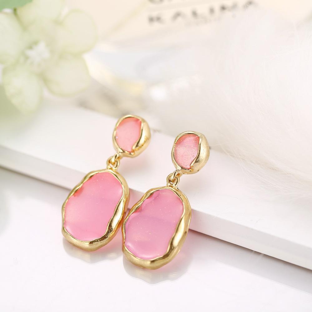 Transparent Glass Stone Drop Earring - Pink Goldtone Earring in Goldtone ITALY Design