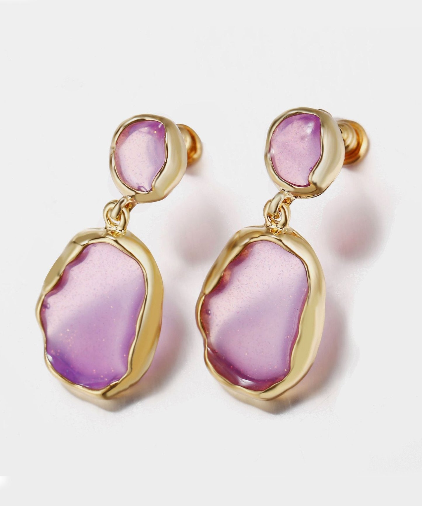 Transparent Glass Stone Drop Earring - Purple Goldtone Earring in Goldtone ITALY Design
