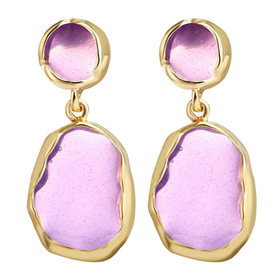 Transparent Glass Stone Drop Earring - Purple Goldtone Earring in Goldtone ITALY Design
