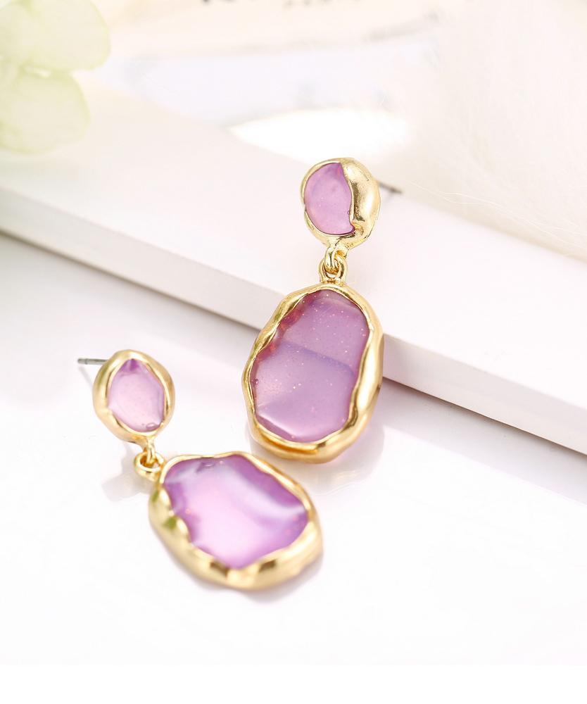 Transparent Glass Stone Drop Earring - Purple Goldtone Earring in Goldtone ITALY Design