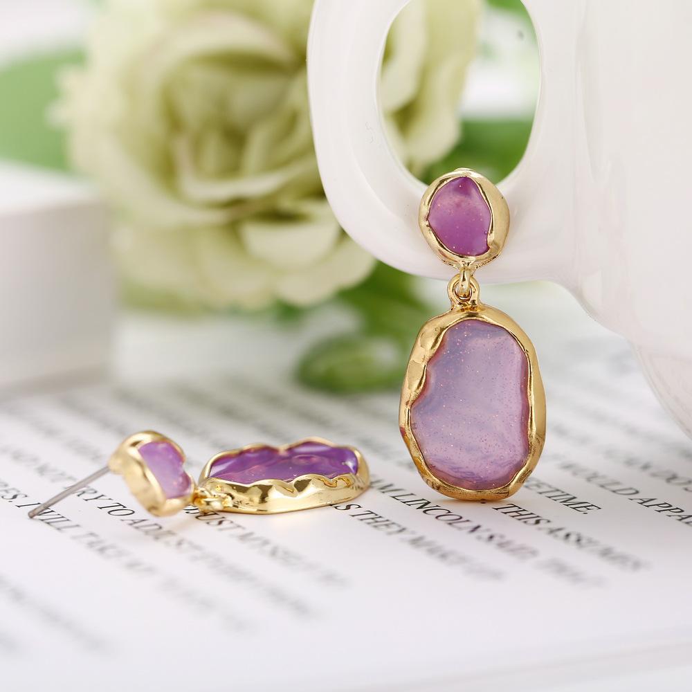 Transparent Glass Stone Drop Earring - Purple Goldtone Earring in Goldtone ITALY Design