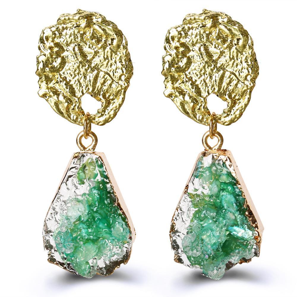 Glass Stone Drop Earring - Green Goldtone Earring in Goldtone ITALY Design