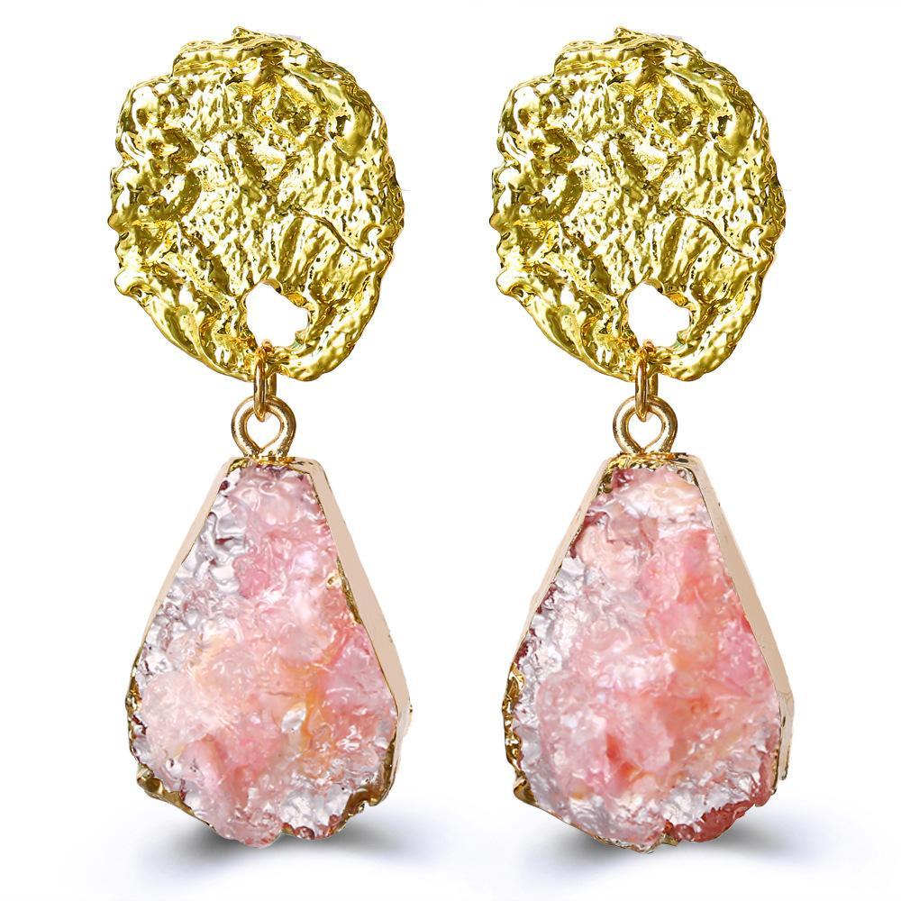 Glass Stone Drop Earring - Pink Goldtone Earring in Goldtone ITALY Design