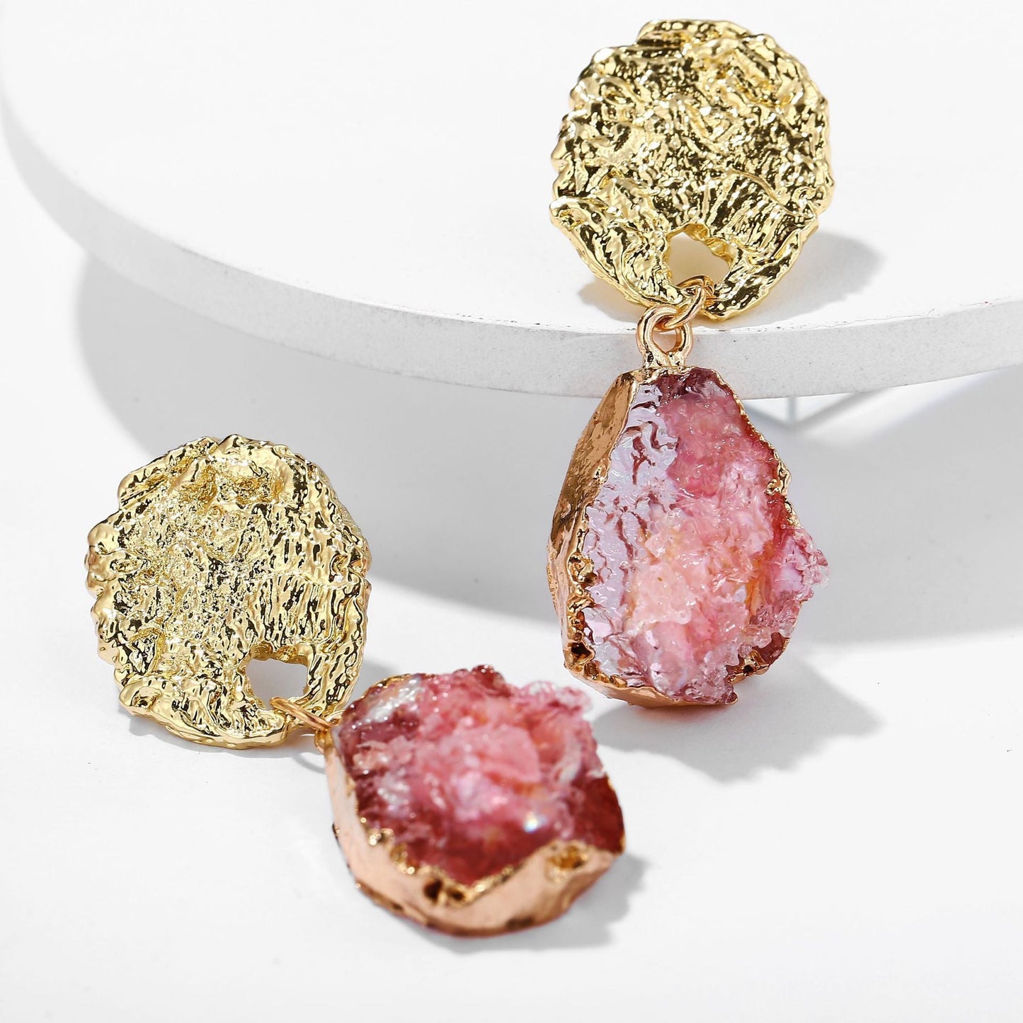 Glass Stone Drop Earring - Pink Goldtone Earring in Goldtone ITALY Design