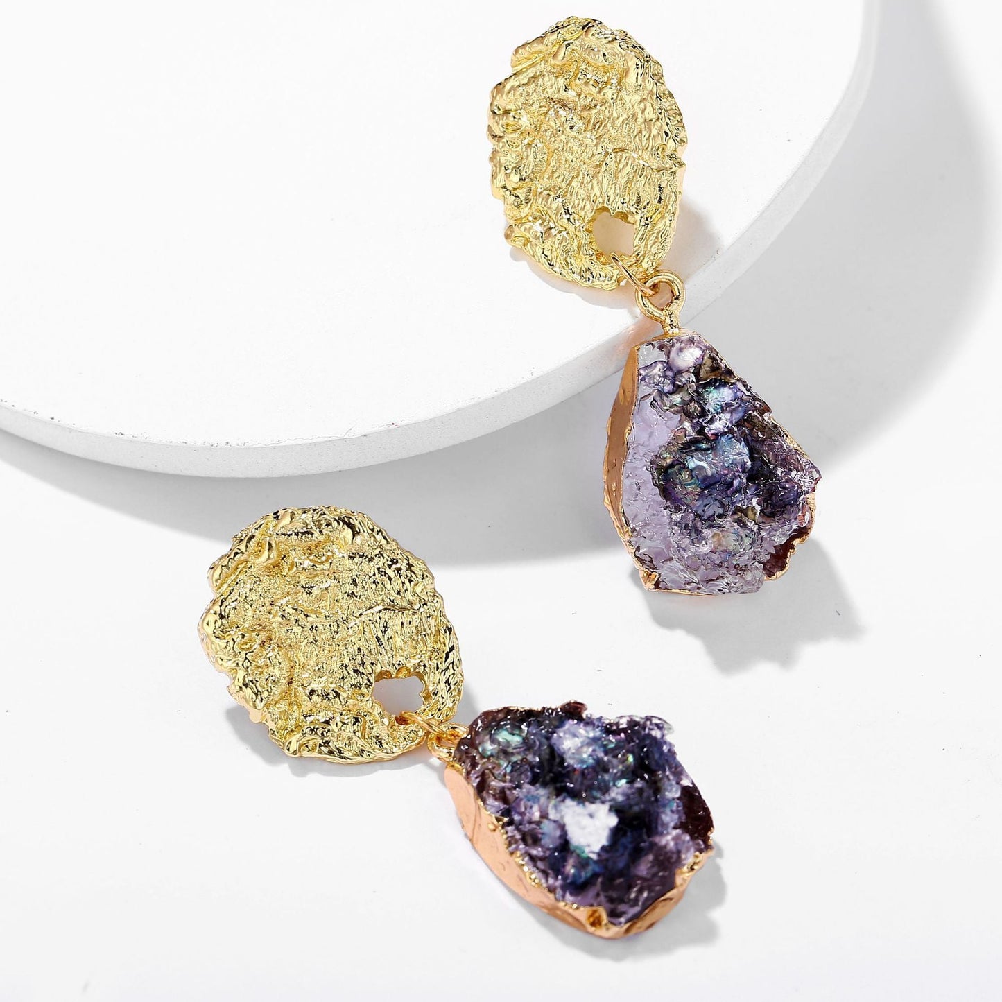 Glass Stone Drop Earring - Purple Goldtone Earring in Goldtone ITALY Design