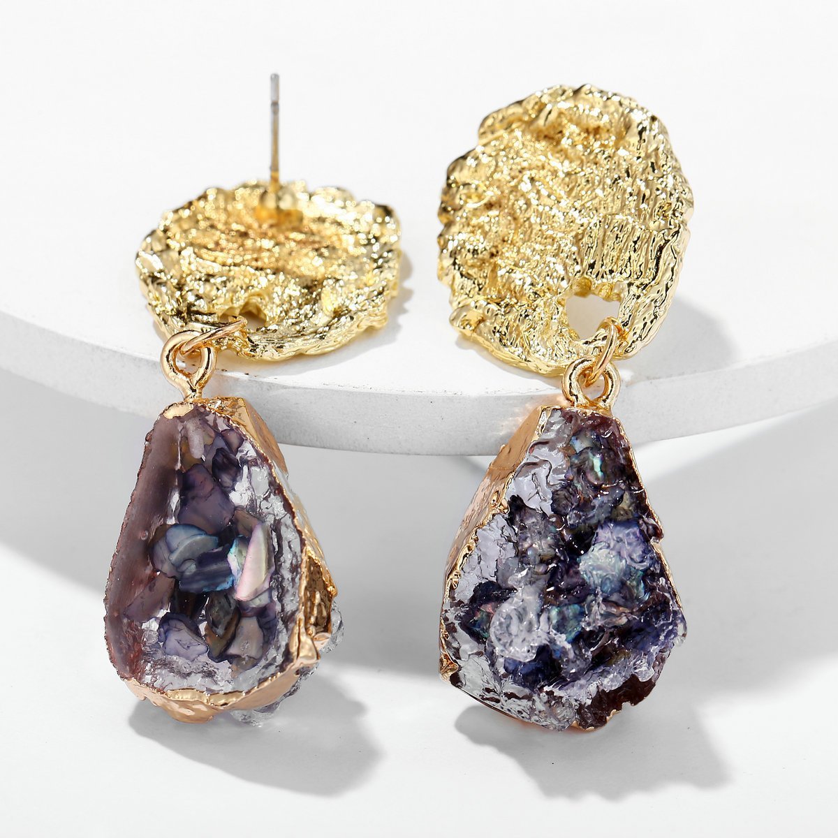 Glass Stone Drop Earring - Purple Goldtone Earring in Goldtone ITALY Design