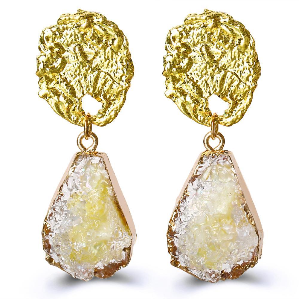 Glass Stone Drop Earring - Yellow Goldtone Earring in Goldtone ITALY Design