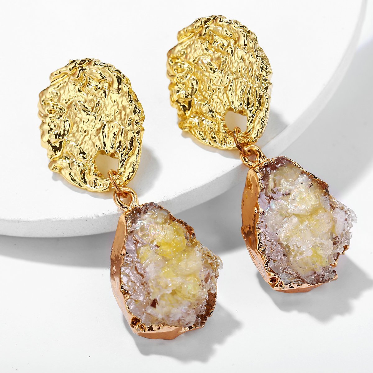 Glass Stone Drop Earring - Yellow Goldtone Earring in Goldtone ITALY Design