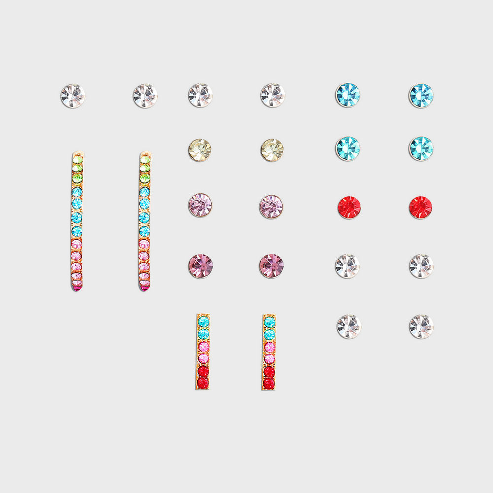 12 Piece Rainbow Set With Crystals  Silvertone Earring in  Silvertone