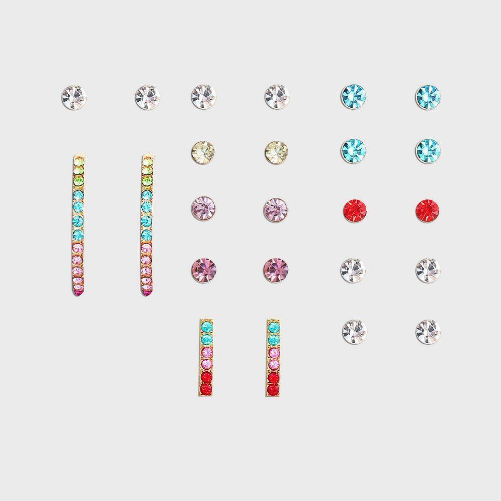 12 Piece Rainbow Set With Gemstone  Crystals  Silvertone Earring 