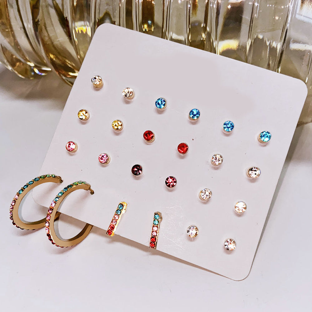 12 Piece Rainbow Set With Crystals  Silvertone Earring in  Silvertone