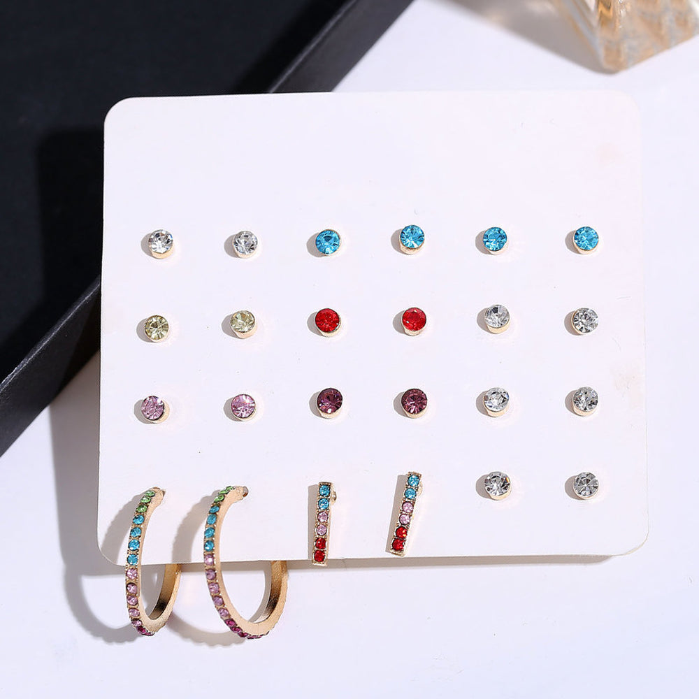 12 Piece Rainbow Set With Crystals  Silvertone Earring in  Silvertone