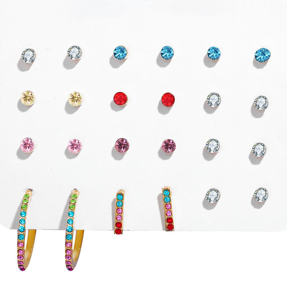 12 Piece Rainbow Set With Crystals  Silvertone Earring in  Silvertone