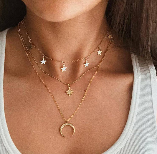 3 Piece Celestial Drop Necklace With Crystals Goldtone Necklace in Goldtone ITALY Design