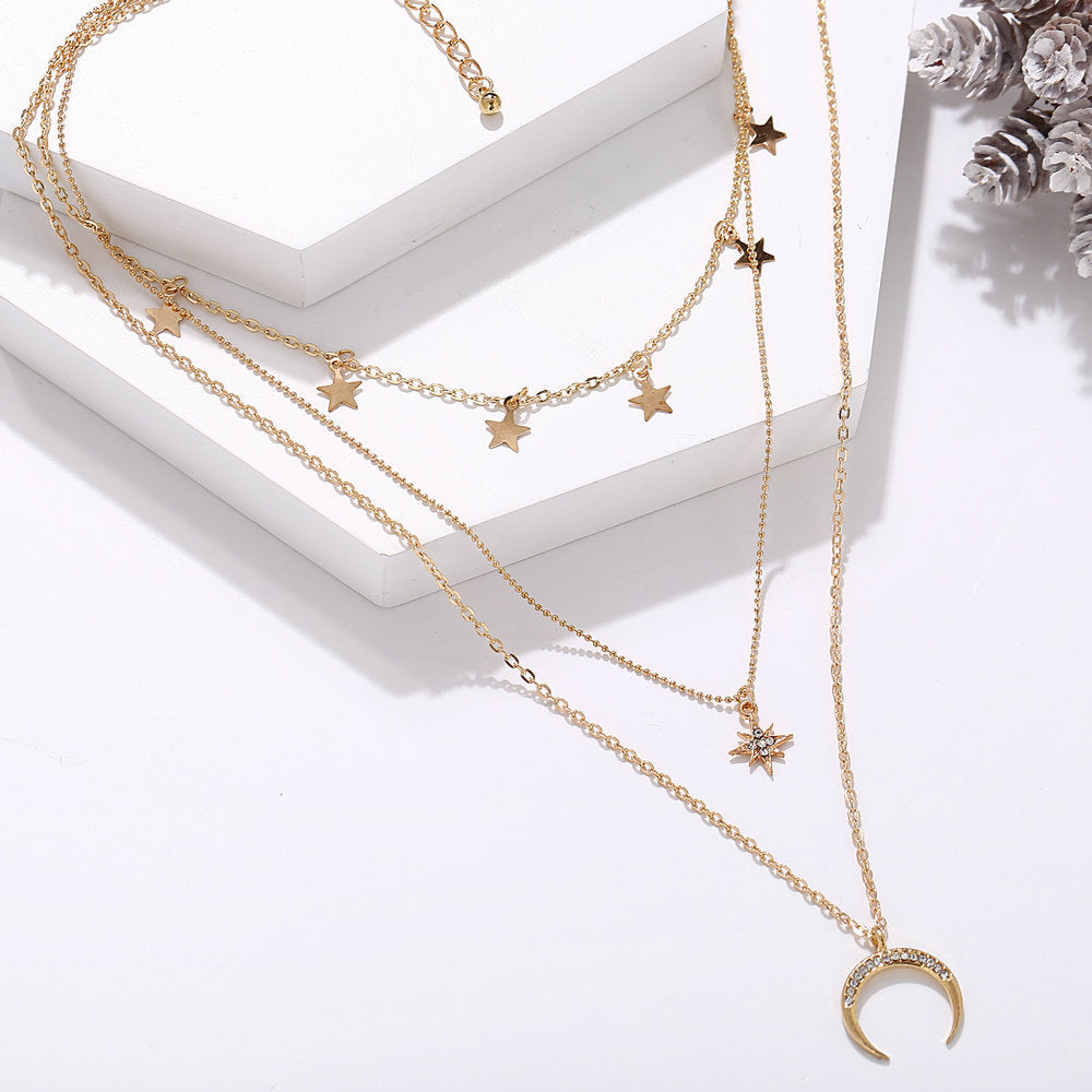 3 Piece Celestial Drop Necklace With Crystals Goldtone Necklace in Goldtone