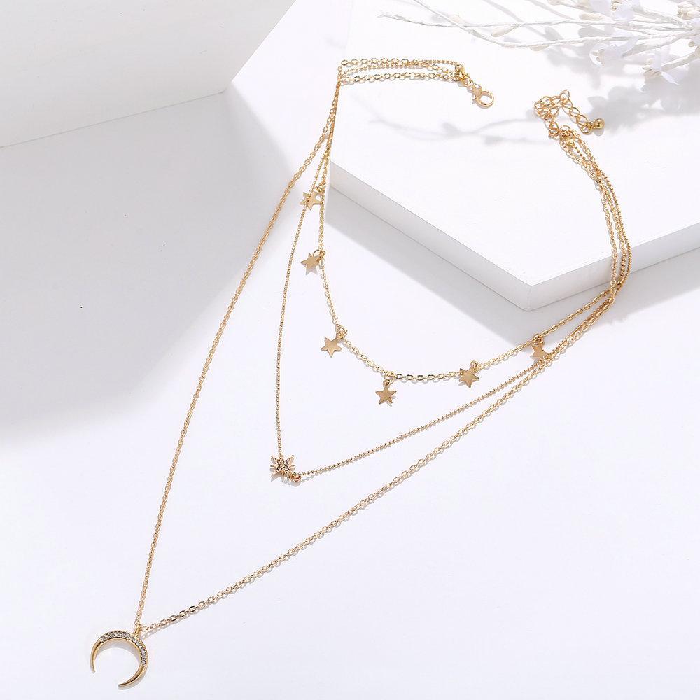 3 Piece Celestial Drop Necklace With Crystals Goldtone Necklace in Goldtone ITALY Design