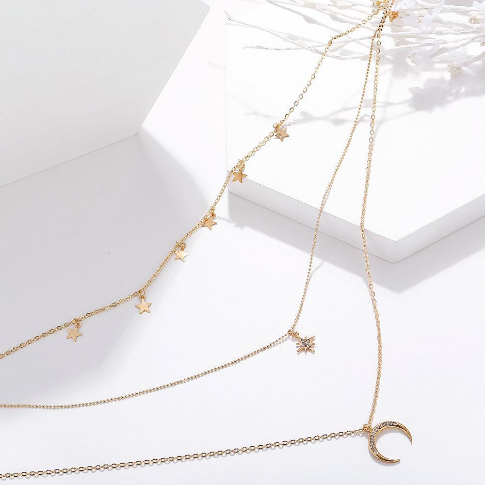 3 Piece Celestial Drop Necklace With Crystals Goldtone Necklace in Goldtone ITALY Design