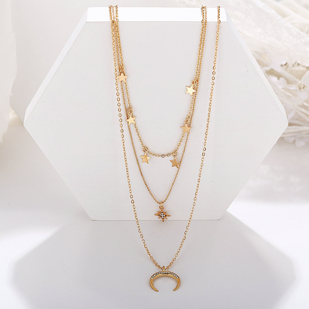 3 Piece Celestial Drop Necklace With Crystals Goldtone Necklace in Goldtone