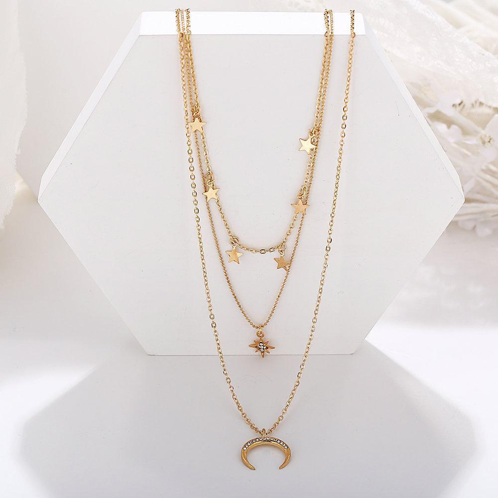 3 Piece Celestial Drop Necklace With Gemstone  Crystals Goldtone Necklace