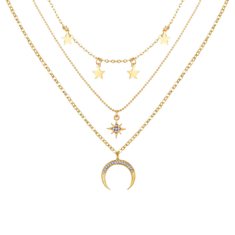 3 Piece Celestial Drop Necklace With Crystals Goldtone Necklace in Goldtone