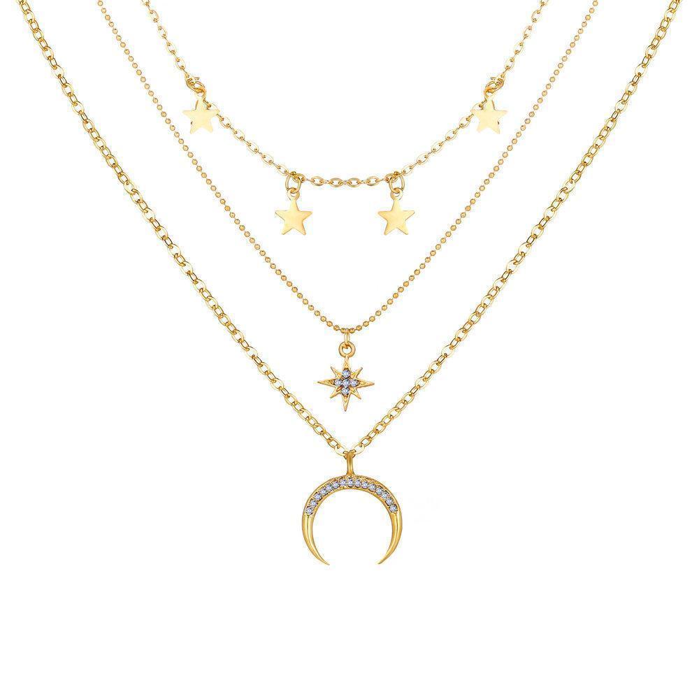 3 Piece Celestial Drop Necklace With Gemstone  Crystals Goldtone Necklace