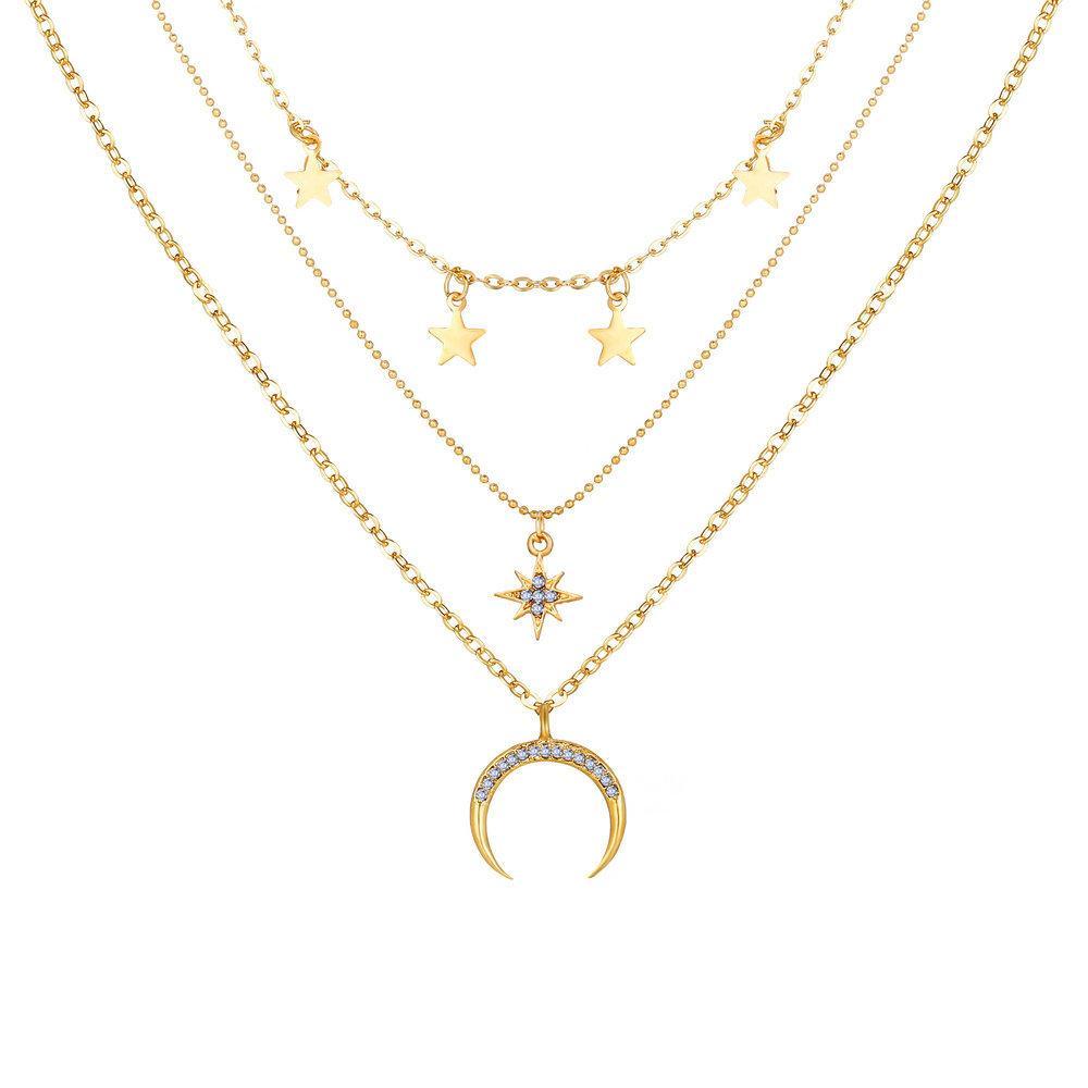 3 Piece Celestial Drop Necklace With Crystals Goldtone Necklace in Goldtone ITALY Design