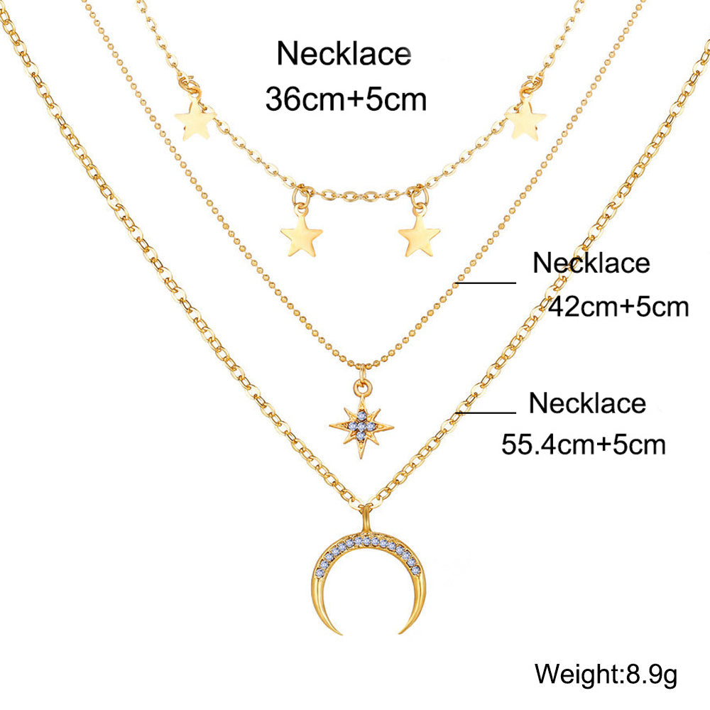 3 Piece Celestial Drop Necklace With Crystals Goldtone Necklace in Goldtone