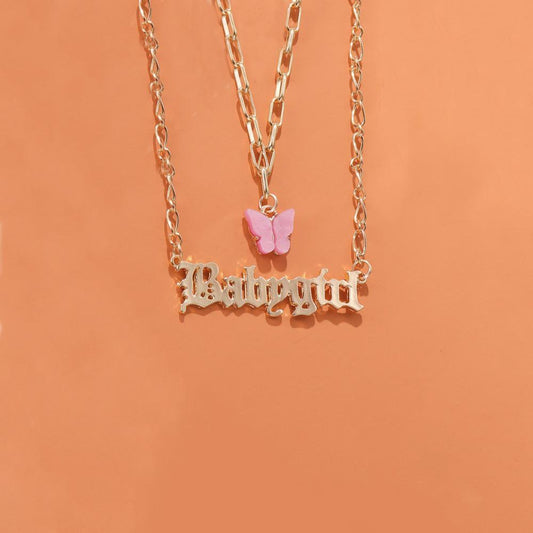 2 Piece Butterfly Lover Necklace Goldtone Necklace ITALY Design