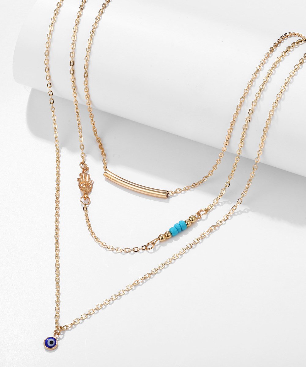 3 Piece Turquoise Evil Eye Necklace Goldtone Necklace ITALY Design