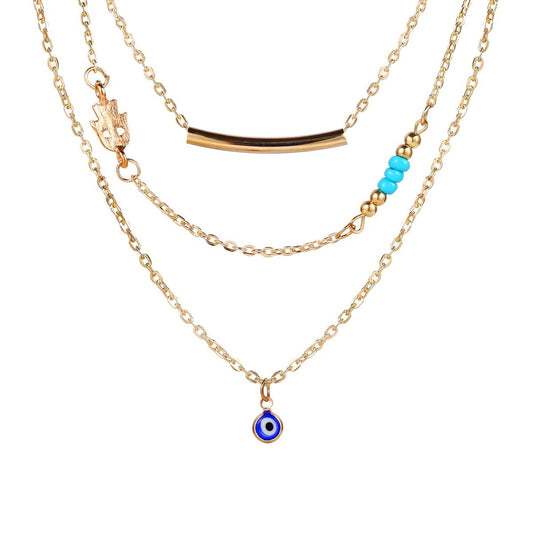 3 Piece Turquoise Evil Eye Necklace Goldtone Necklace ITALY Design