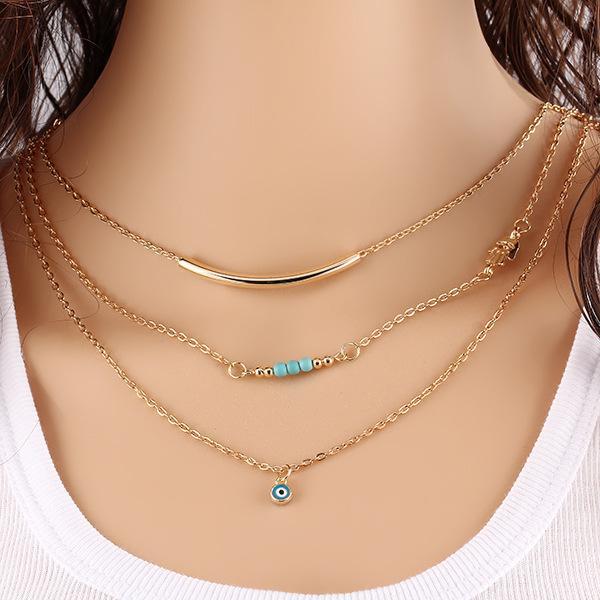 3 Piece Turquoise Evil Eye Necklace Goldtone Necklace ITALY Design