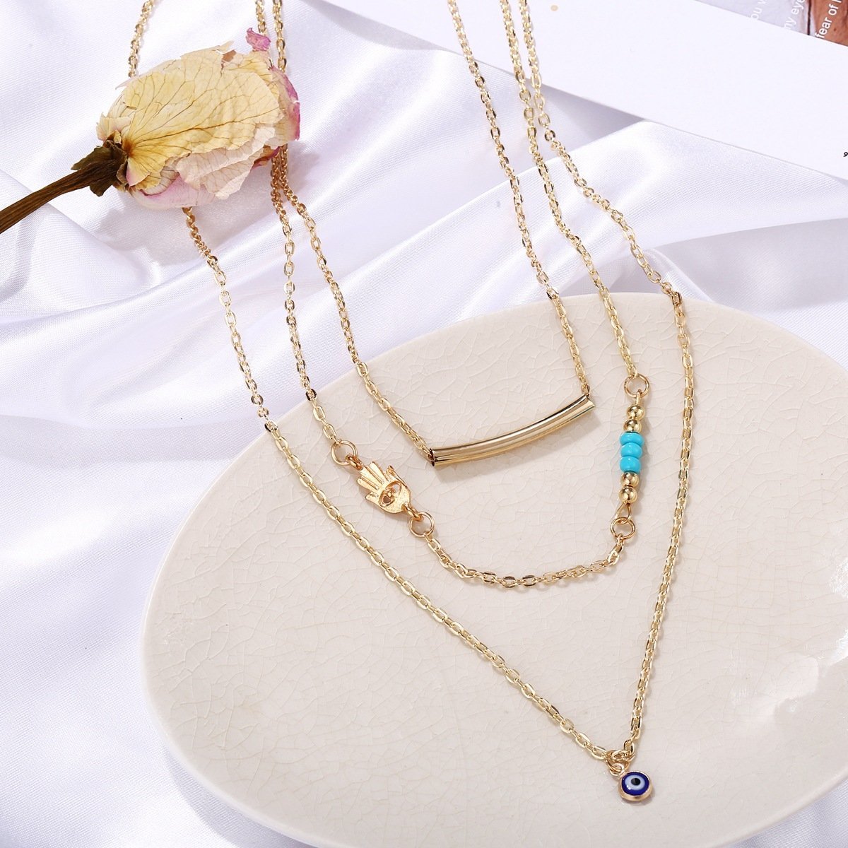 3 Piece Turquoise Evil Eye Necklace Goldtone Necklace ITALY Design