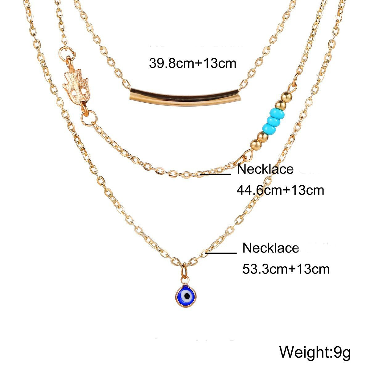 3 Piece Turquoise Evil Eye Necklace Goldtone Necklace ITALY Design