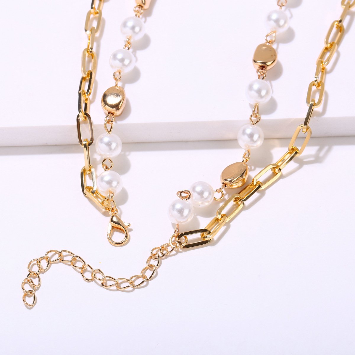 2 Piece Pearl Coin Head Necklace Goldtone Necklace ITALY Design