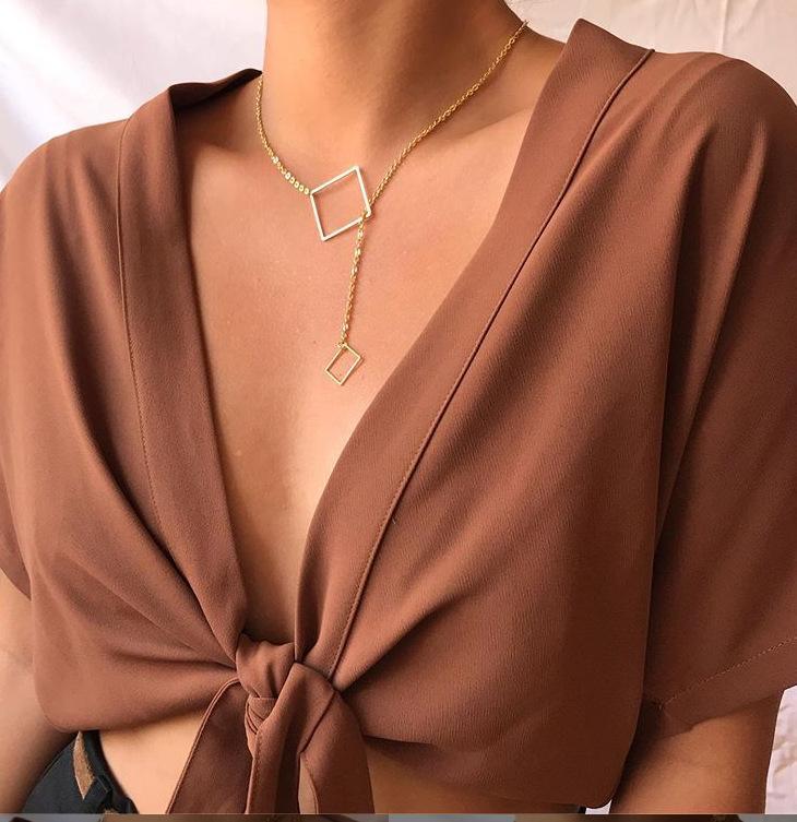 Geometric Sqaure Necklace Goldtone Necklace ITALY Design