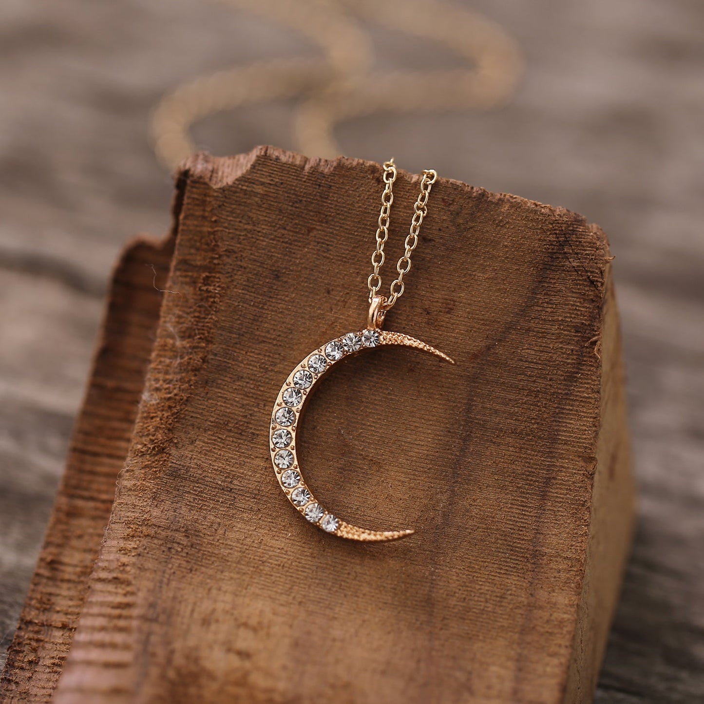 3 Piece Celestial Pave Necklace With Crystals Goldtone Necklace in Goldtone