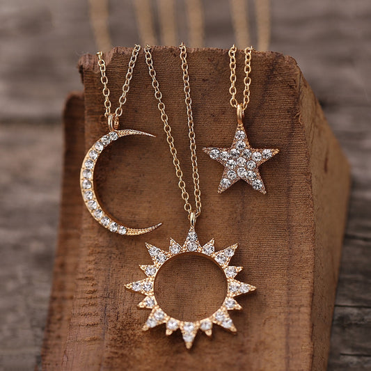 3 Piece Celestial Pave Necklace With  Crystals Goldtone Necklace ITALY Design