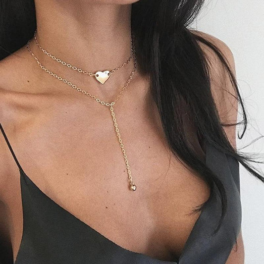 2 Piece Heart Necklace Goldtone Necklace ITALY Design