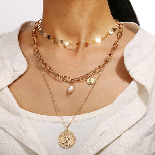 3 Piece Coin Pearl Necklace Goldtone Necklace in Goldtone ITALY Design