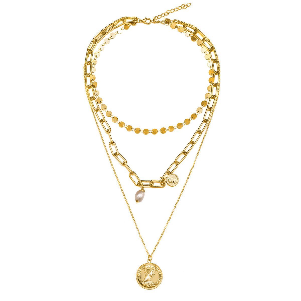 3 Piece Coin Pearl Necklace Goldtone Necklace in Goldtone ITALY Design