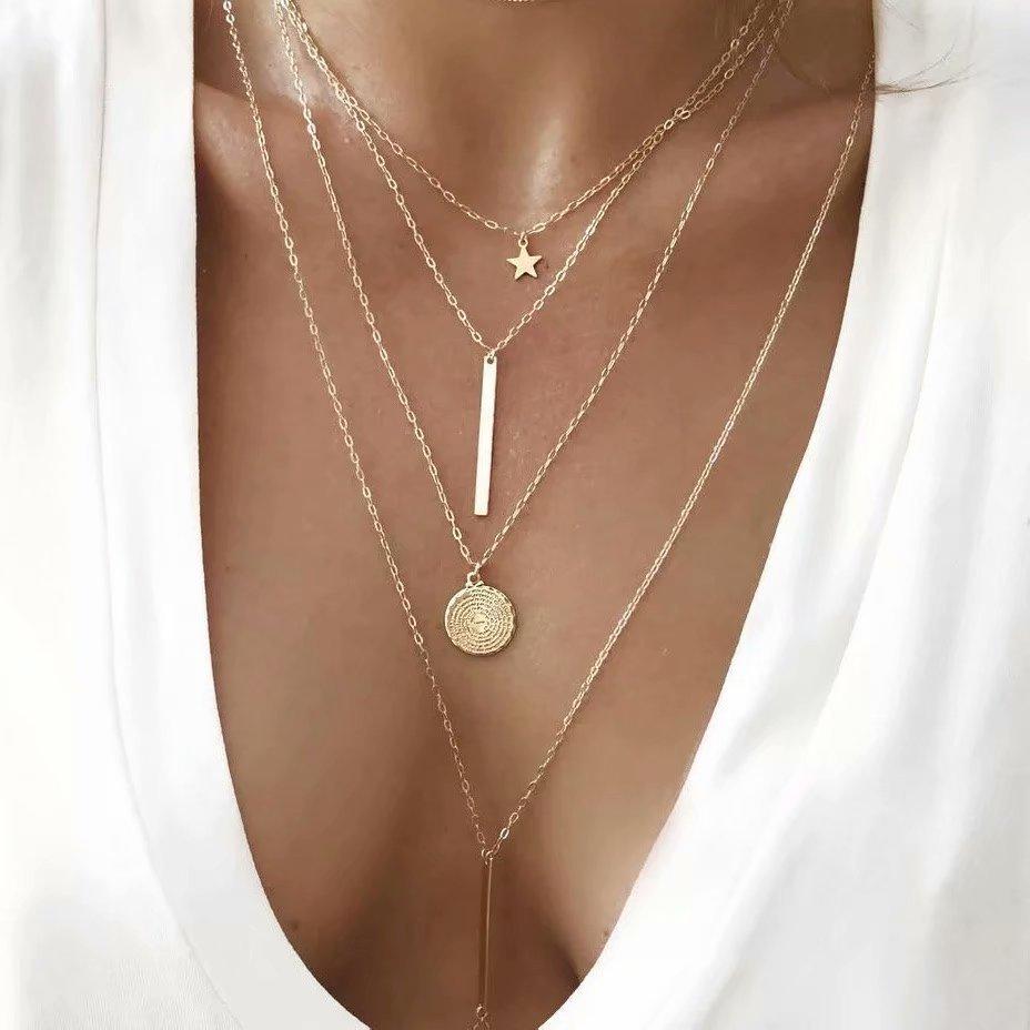 3 Piece Rectangle Drop Goldtone Necklace in Goldtone ITALY Design
