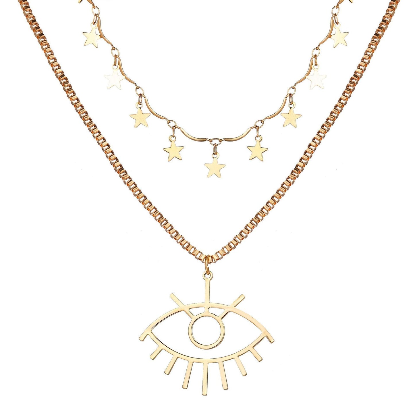 2 Piece Star and Eye Layer Necklace Goldtone Necklace in Goldtone ITALY Design