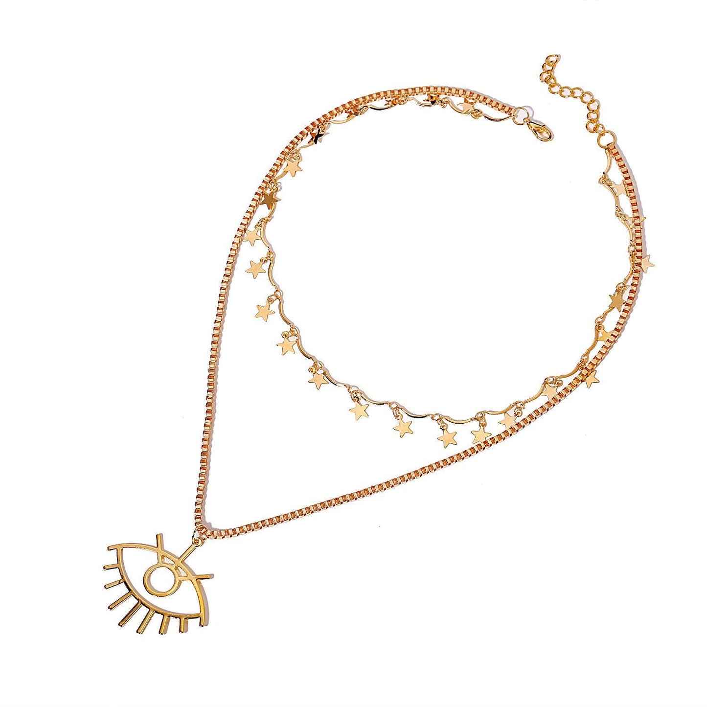 2 Piece Star and Eye Layer Necklace Goldtone Necklace in Goldtone ITALY Design