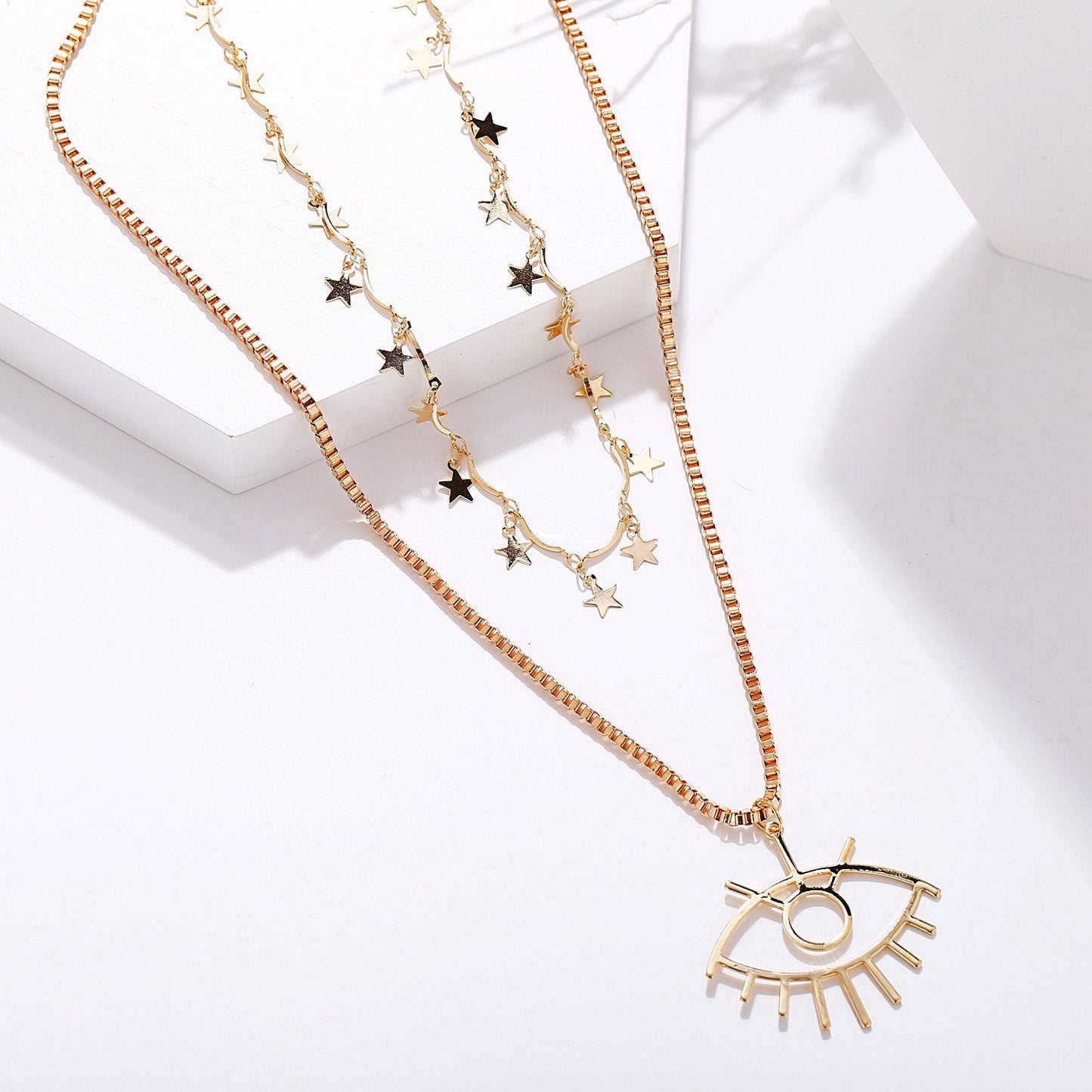 2 Piece Star and Eye Layer Necklace Goldtone Necklace in Goldtone ITALY Design