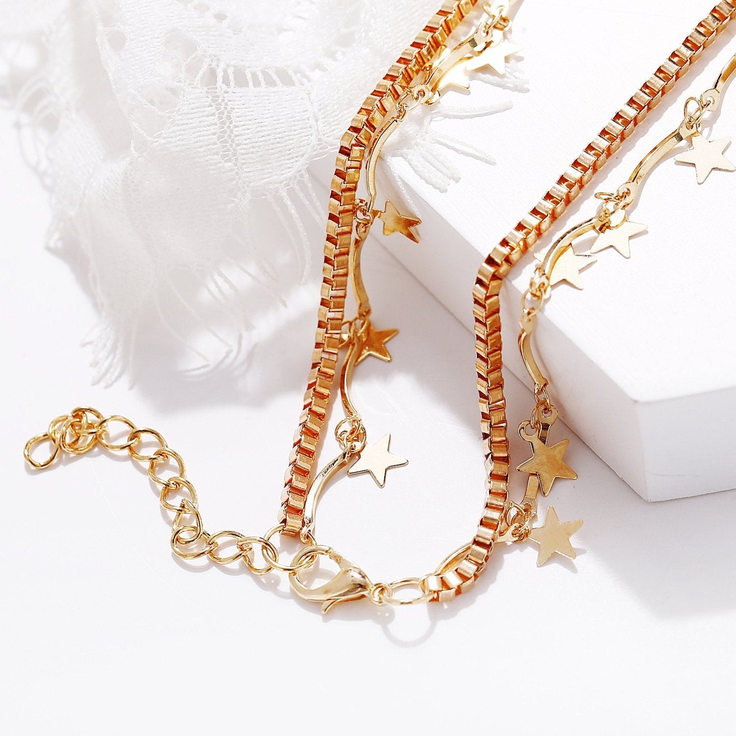 2 Piece Star and Eye Layer Necklace Goldtone Necklace in Goldtone ITALY Design