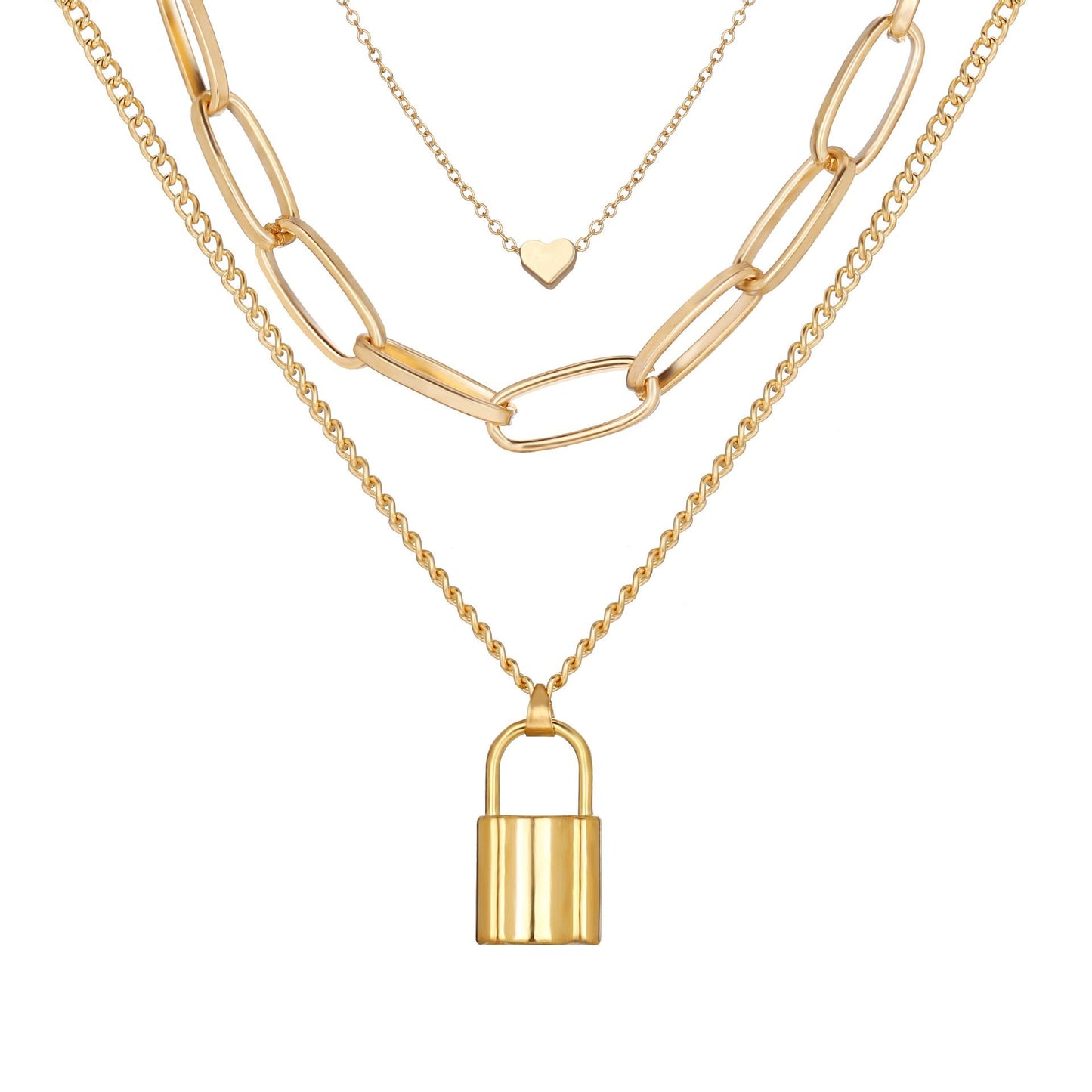Heart Chain Lock Necklace Goldtone Necklace in Goldtone ITALY Design